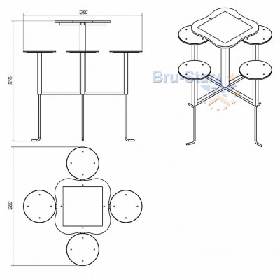 чертеж столик для детской площадки Шахматы DIO-237